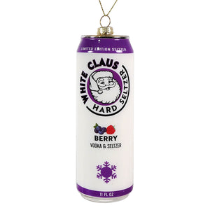 Glass berry white claus hard seltzer can ornament in purple and white figural decor perfect for lighted decor or vodka bottle ornament