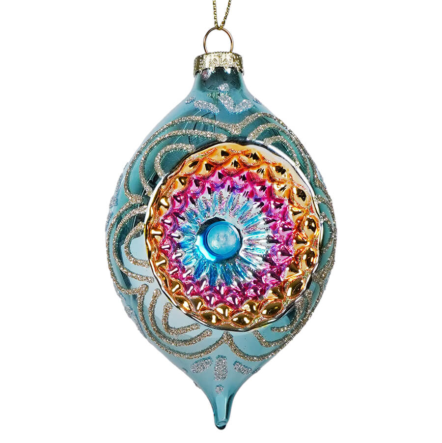 Glass Blue Reflector Finial Ornament - Ornaments