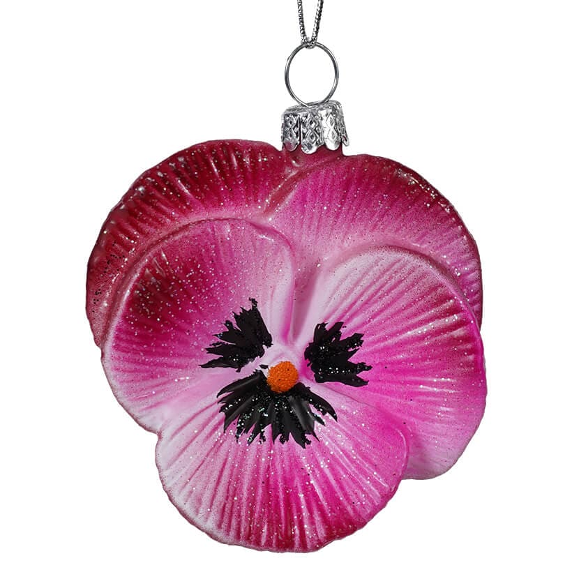 Glass Burgundy & Pink Pansy Ornament - Ornaments