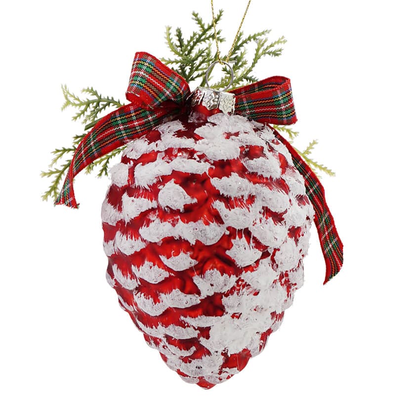 Glass Cardinal Pine Cone Ornament