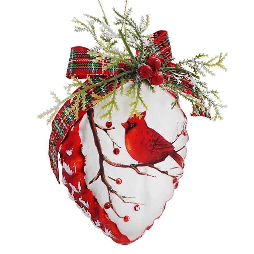 Glass Cardinal Pine Cone Ornament