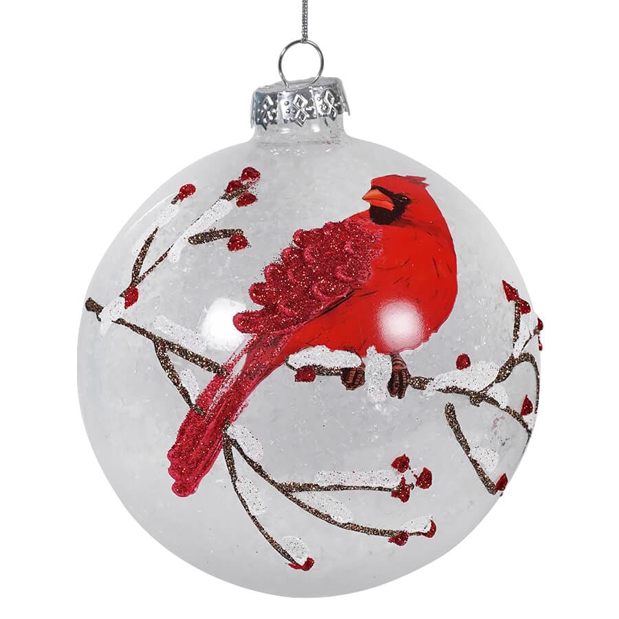 Glass Cardinal Round Ornament - Ornaments