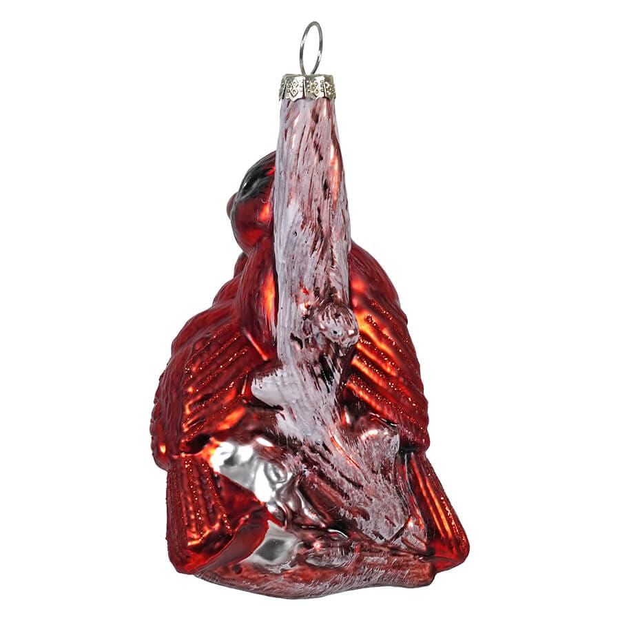 Glass Cardinals Snuggling On Branch Ornament - Ornaments