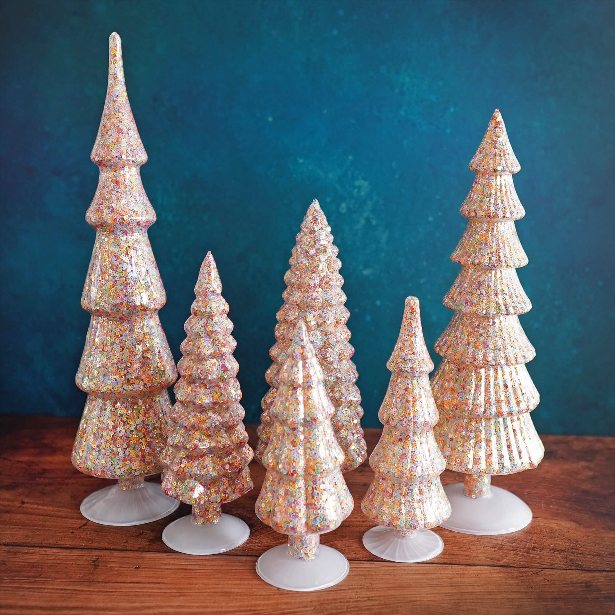 Glass Confetti Trees Set/6 - Ornaments