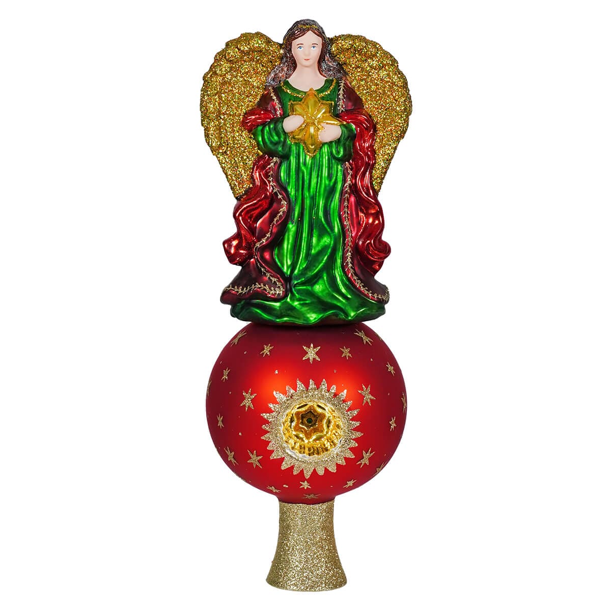 Glass Finial Angel Treetop With Reflector - Christmas