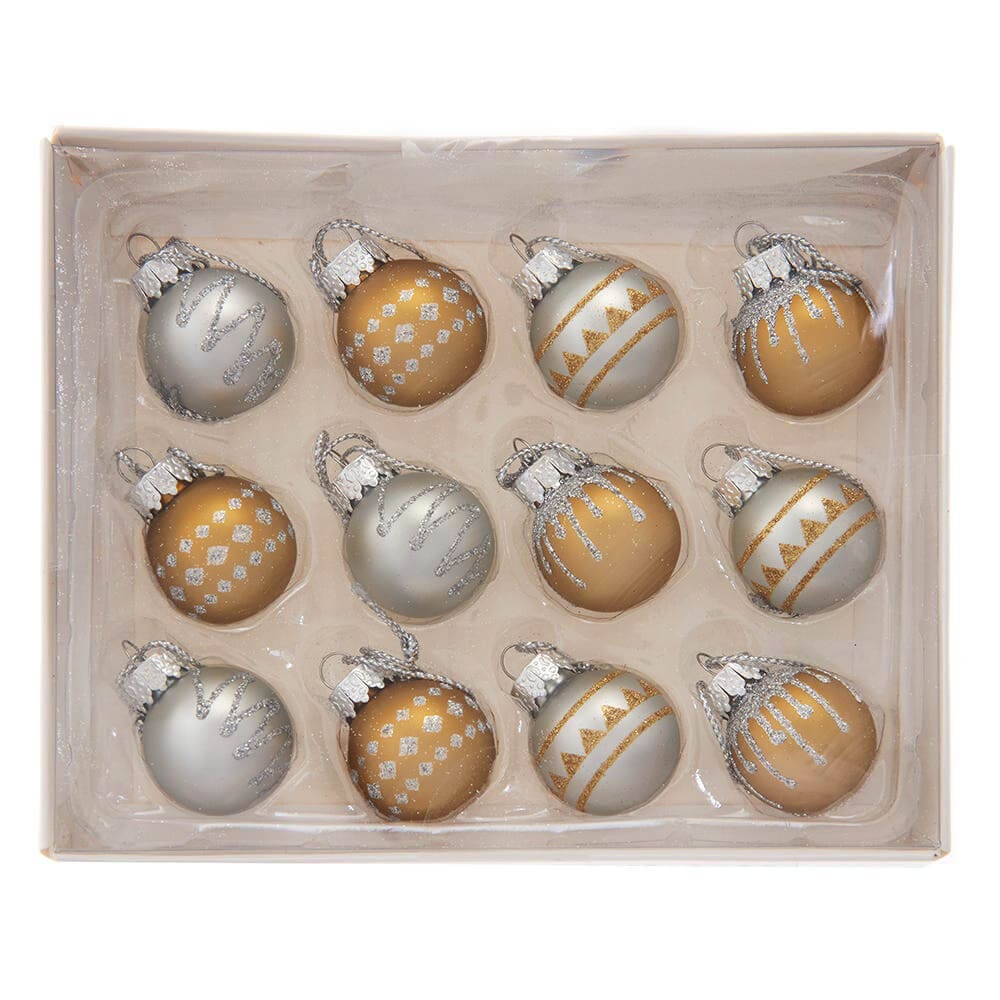 Glass Gold & Silver Ball Ornaments Set/12 - Ornaments