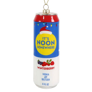 Glass its noon somewhere winterberry hard seltzer ceramic can ornament with festive santa hat figural decor and lighted decor