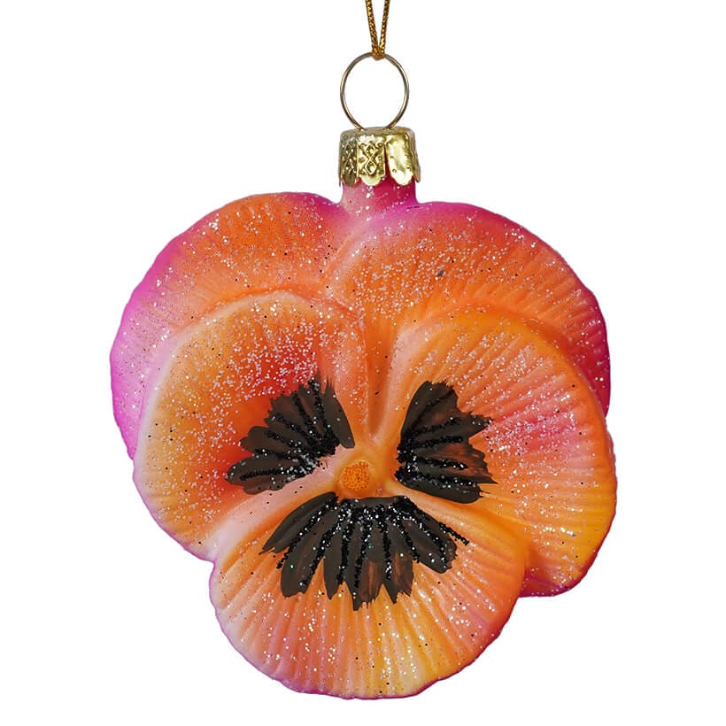 Glass Orange & Pink Pansy Ornament - Ornaments