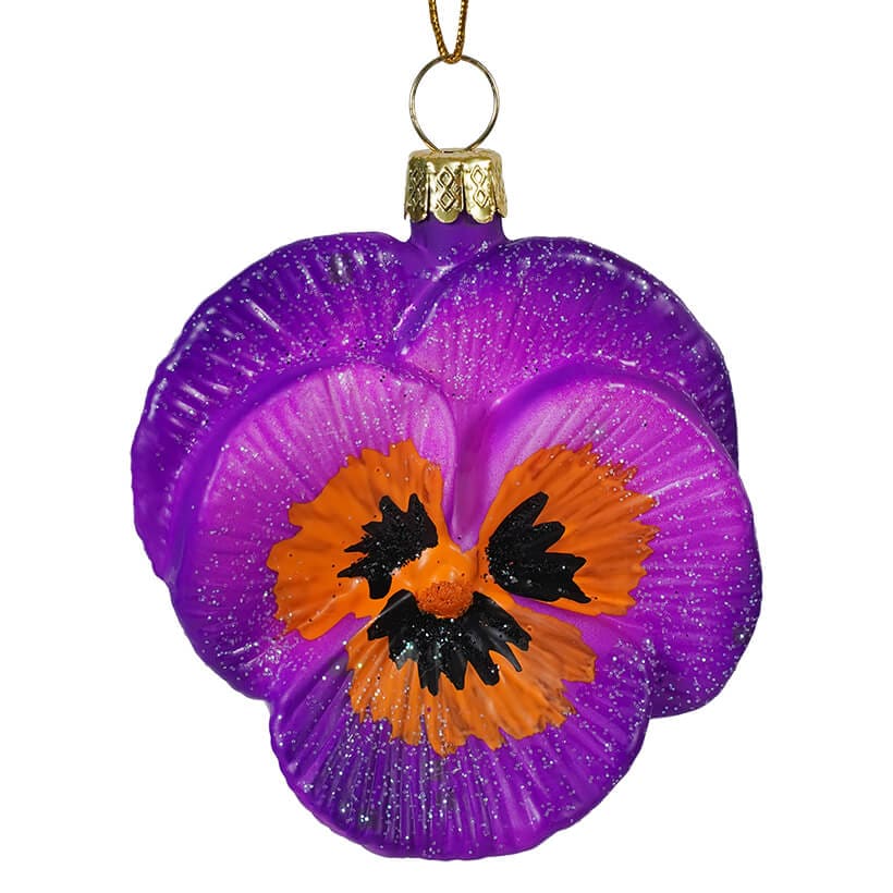 Glass Orange & Purple Pansy Ornament - Ornaments