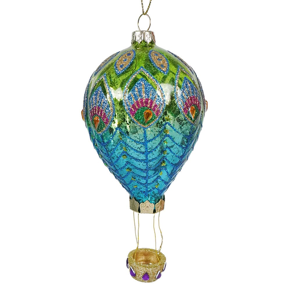 Glass Peacock Hot Air Balloon Ornament - Ornaments