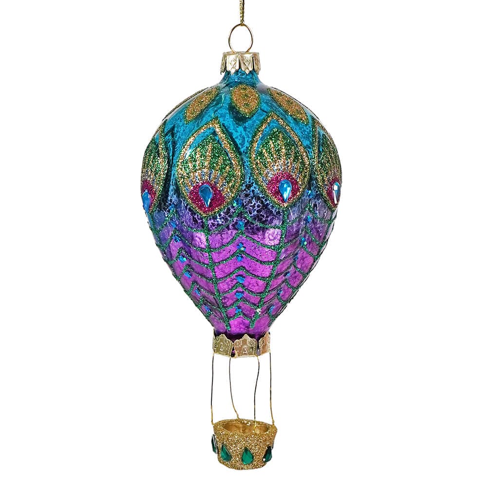 Glass Peacock Hot Air Balloon Ornament - Ornaments