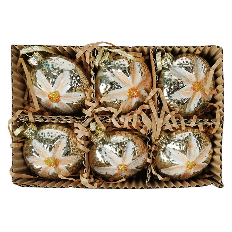Glass Pink Flower Ornaments Boxed Set/6