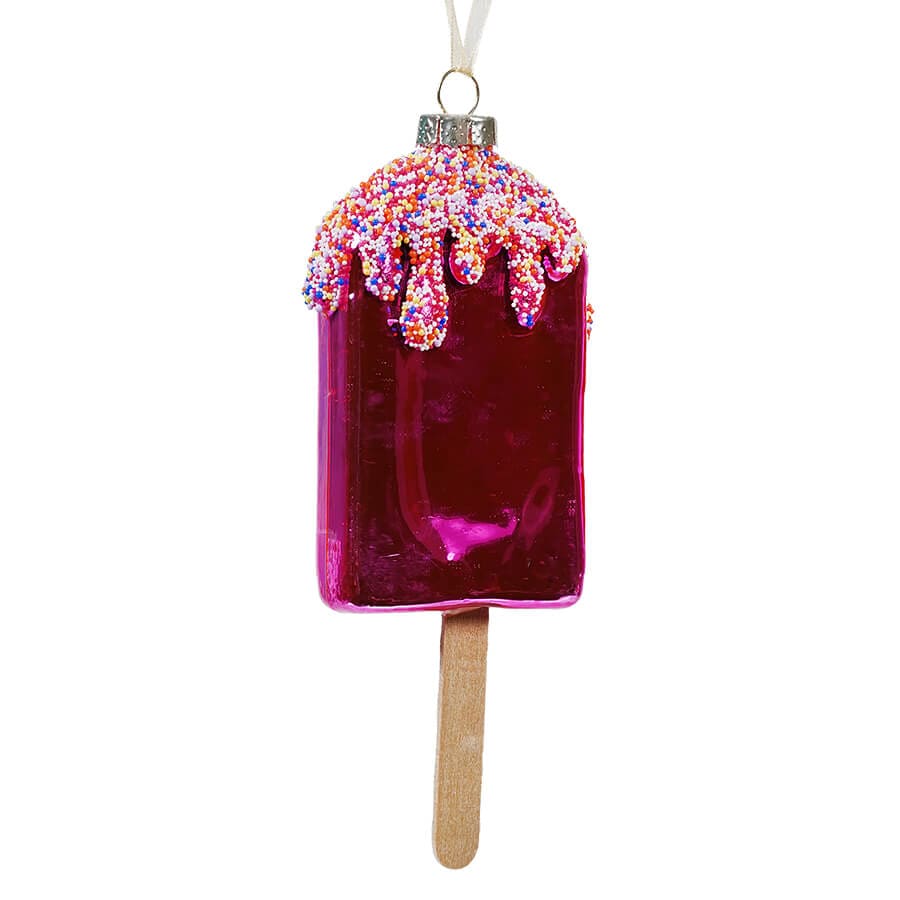 Glass Pink Ice Cream Pop Ornament - Ornaments