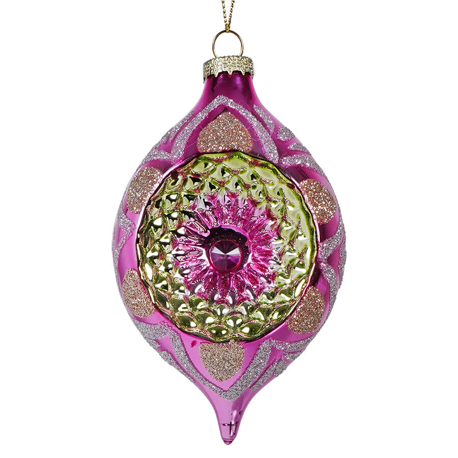 Glass Pink Reflector Finial Ornament - Ornaments