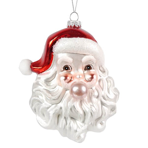 Glass santa head ornament with red hat white beard and pearl bubble gum detail perfect for patriotic ornaments