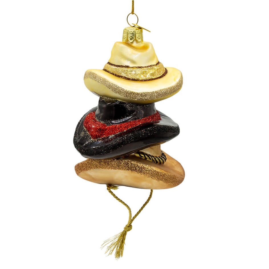 Glass Stacked Western Hats Ornament