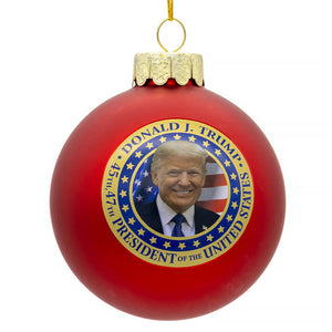 Red glass trump ball ornament featuring donald j portrait perfect as a trump ball commemorative people ornament