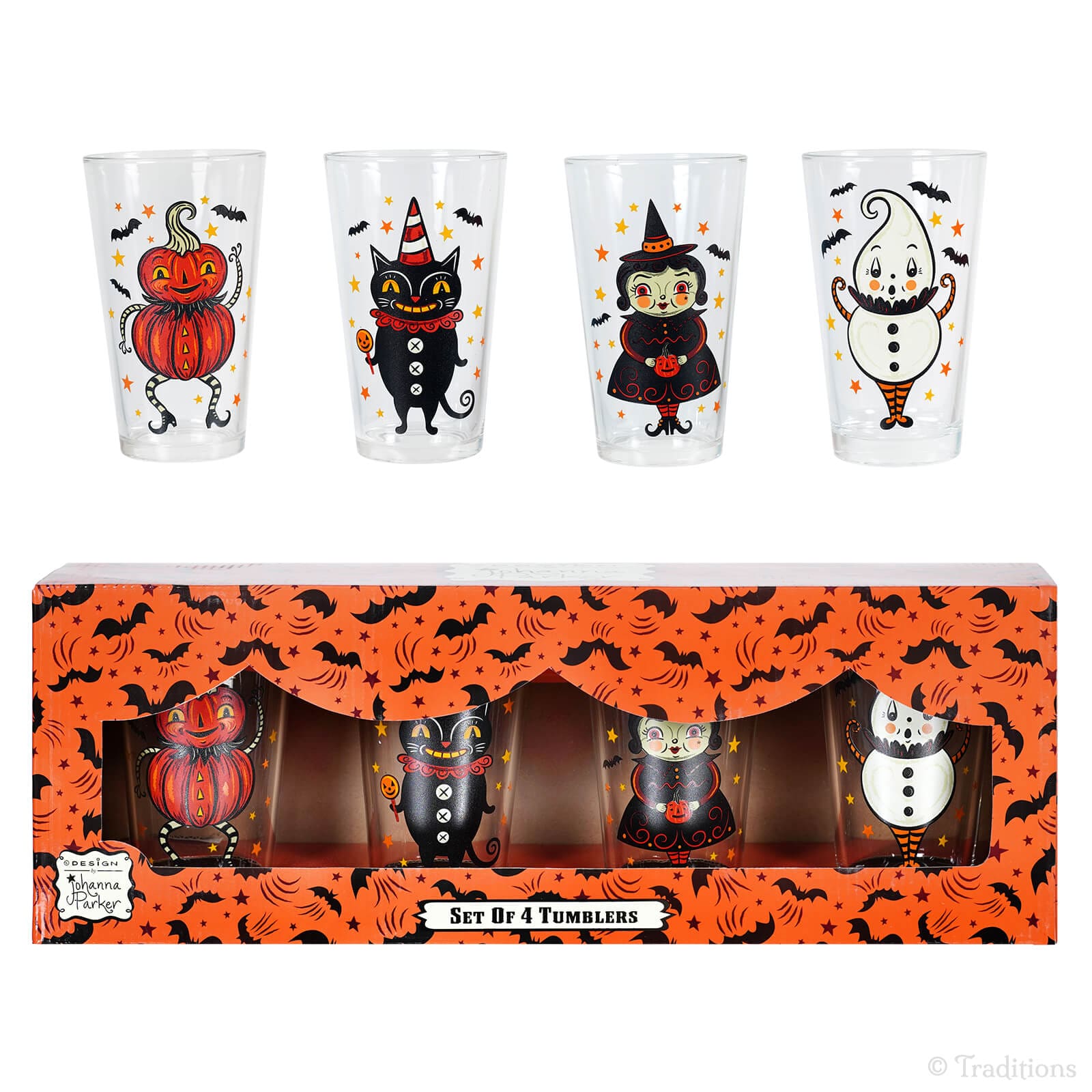 Glass Vintage Halloween 16oz Tumblers Set/4