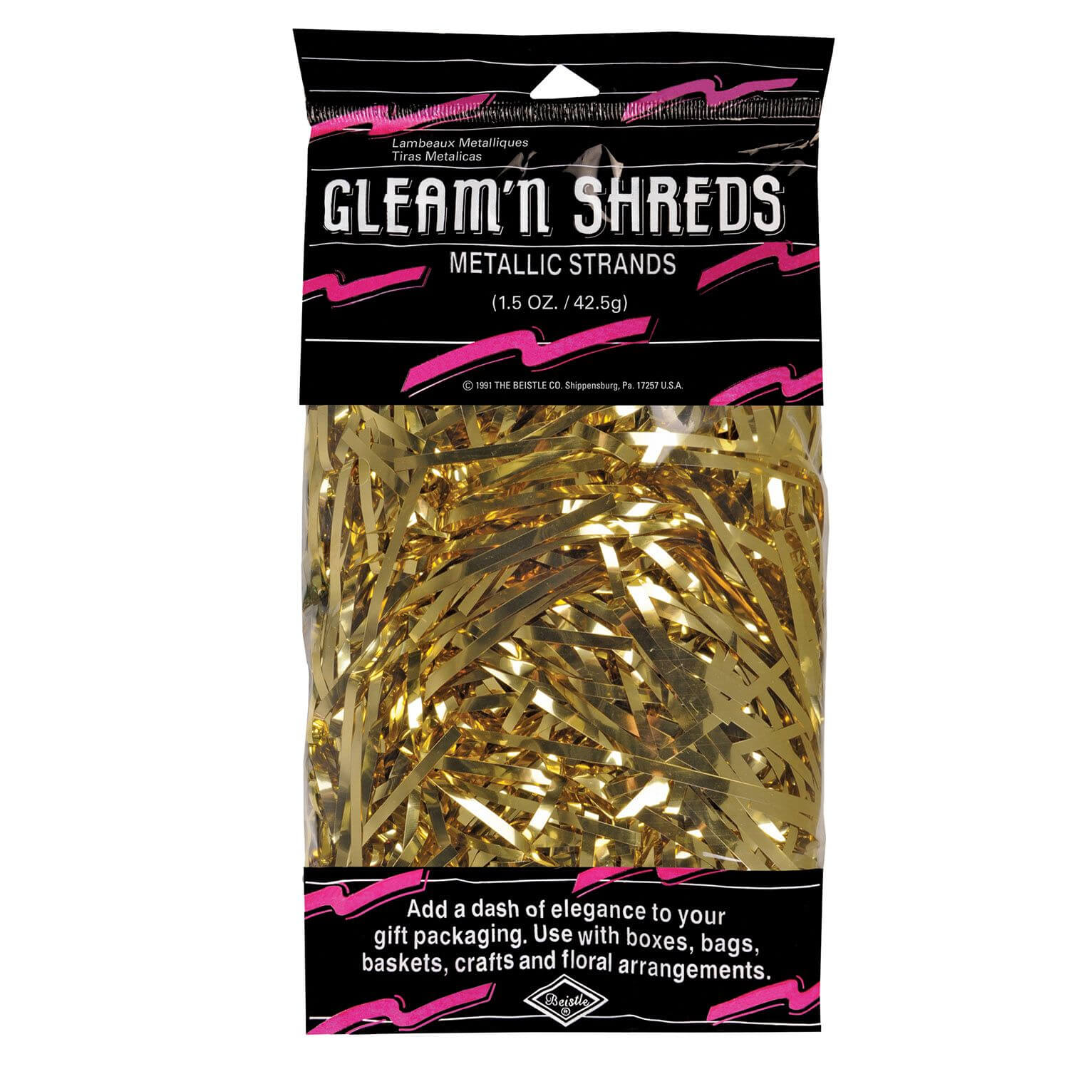 Bag of gleam n shreds metallic gold tinsel strands with shiny gold tinsel for decoration and crafts