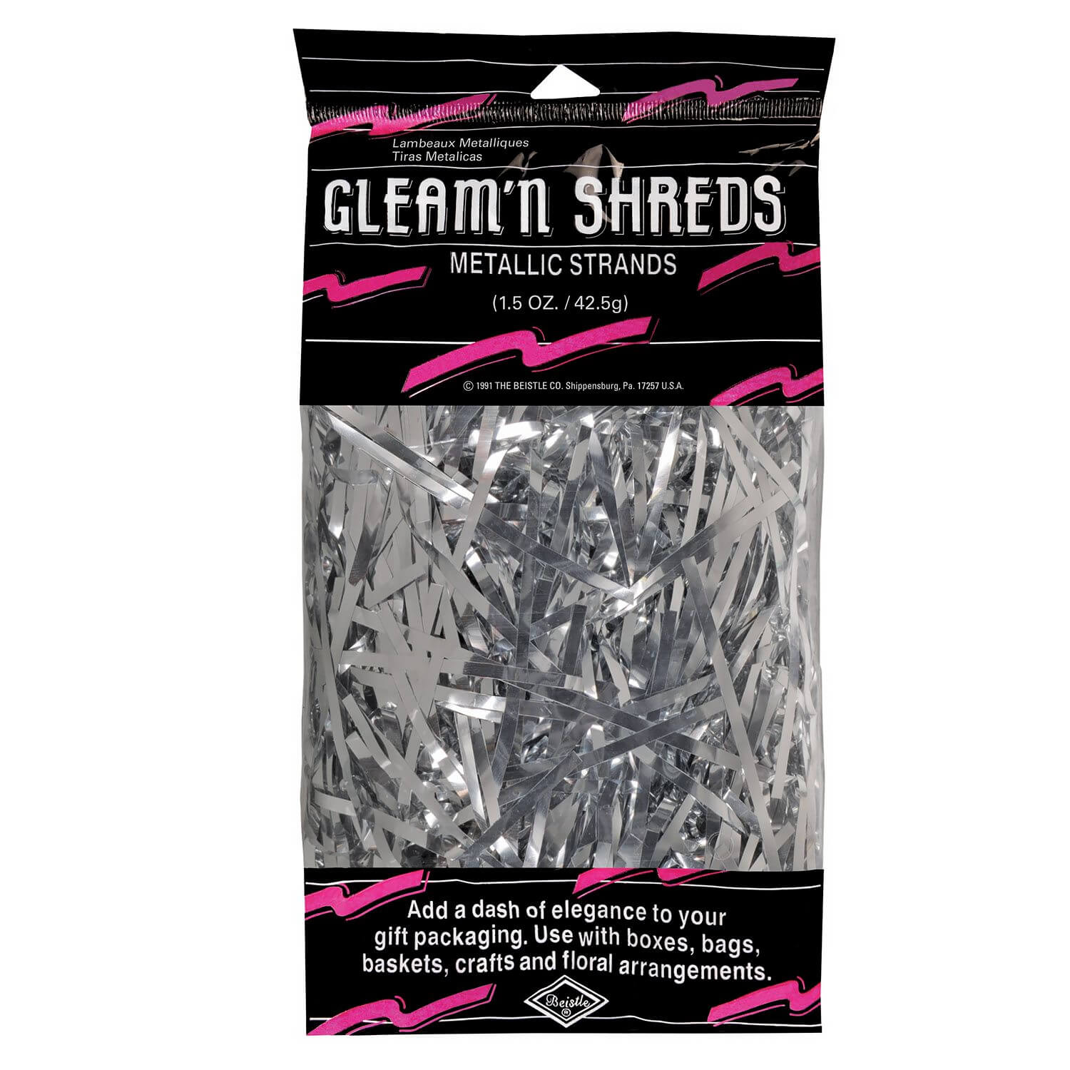Bag of gleam n shreds metallic silver tinsel strands with shiny silver tinsel shreds for decoration or crafting