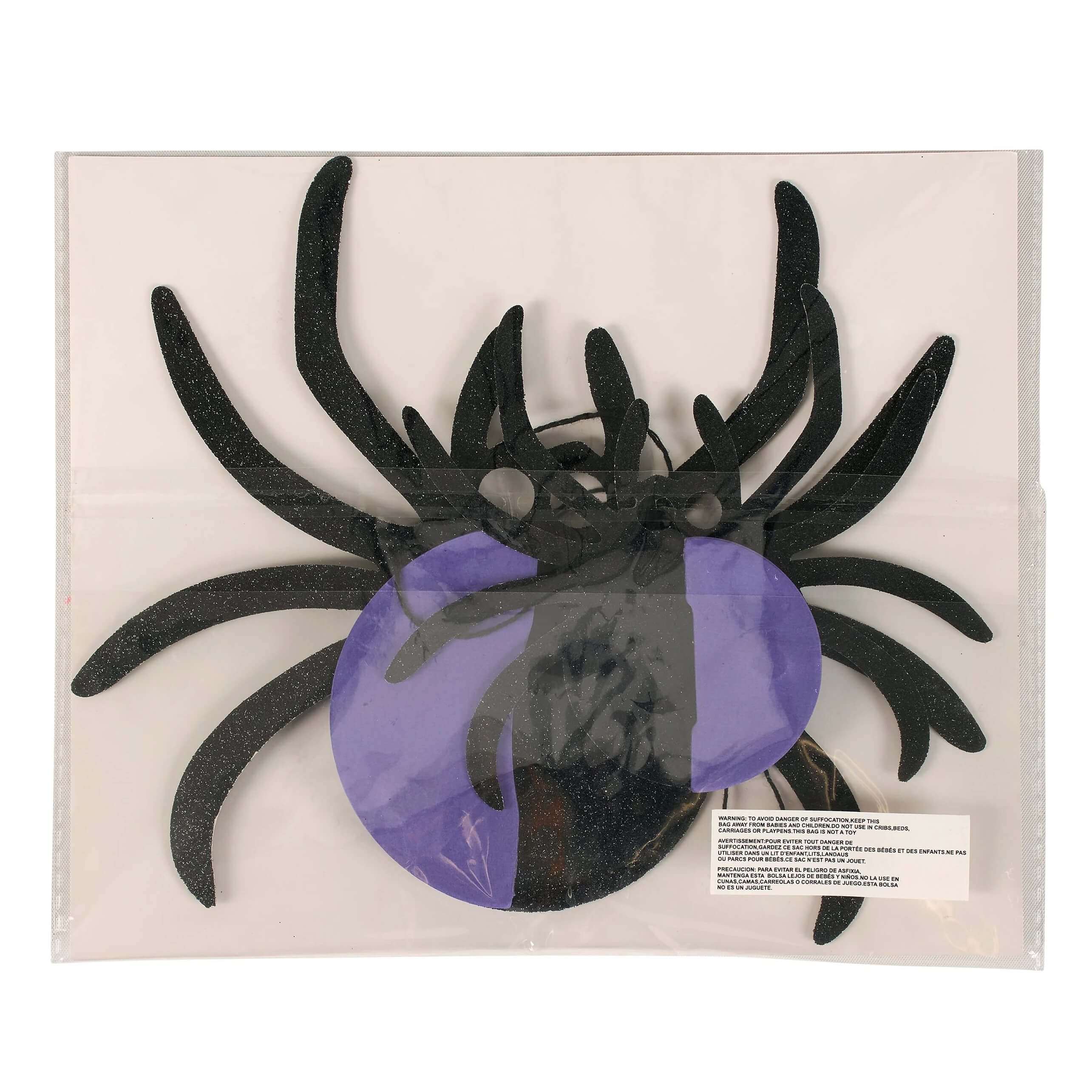 Black and purple glitter spiders accordian paper hanging decoration with circular body for spooky decor