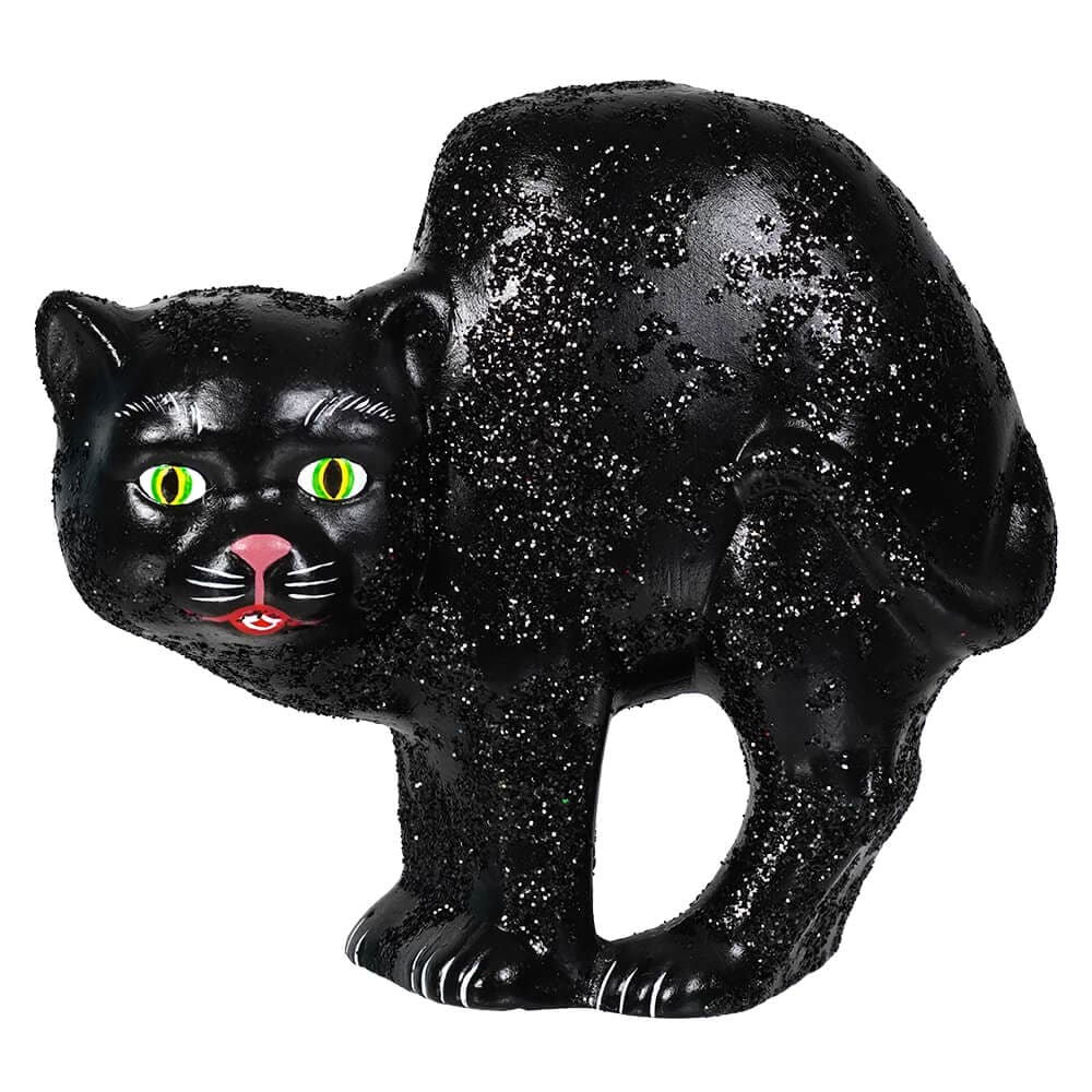 Glittered Arched Back Scaredy Black Cat Figurine