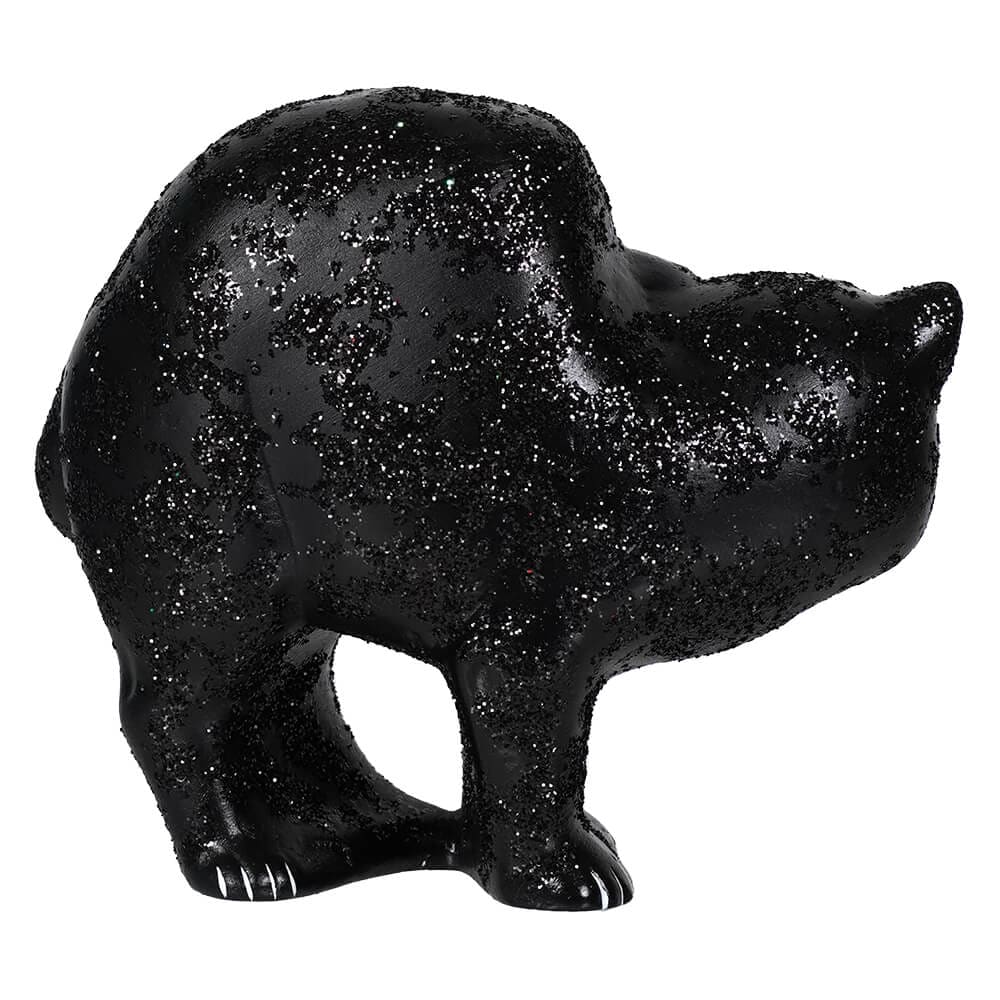 Glittered Arched Back Scaredy Black Cat Figurine