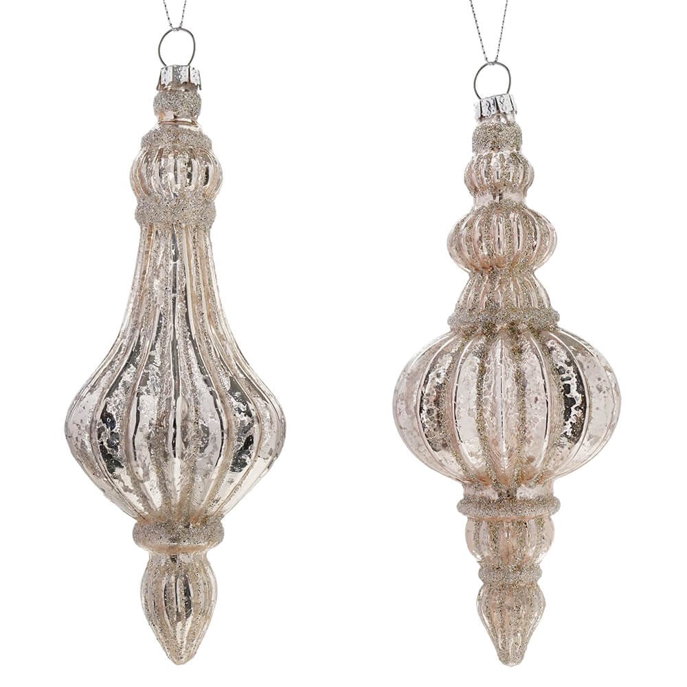 Glittered Finial Ornaments Set/2