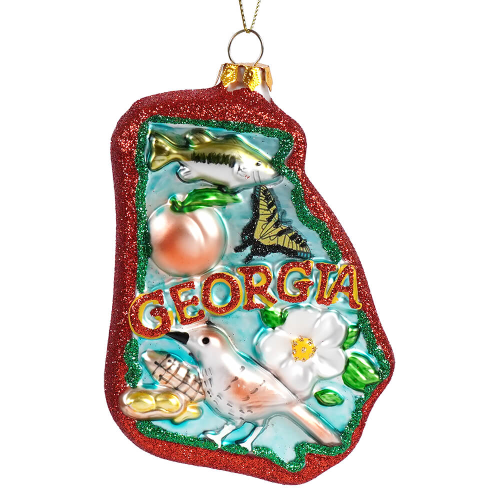 Glittered Glass Georgia State Ornament - Ornaments