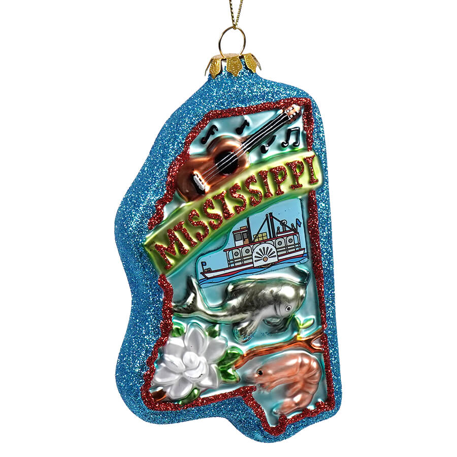 Glittered Glass Mississippi State Ornament - Ornaments