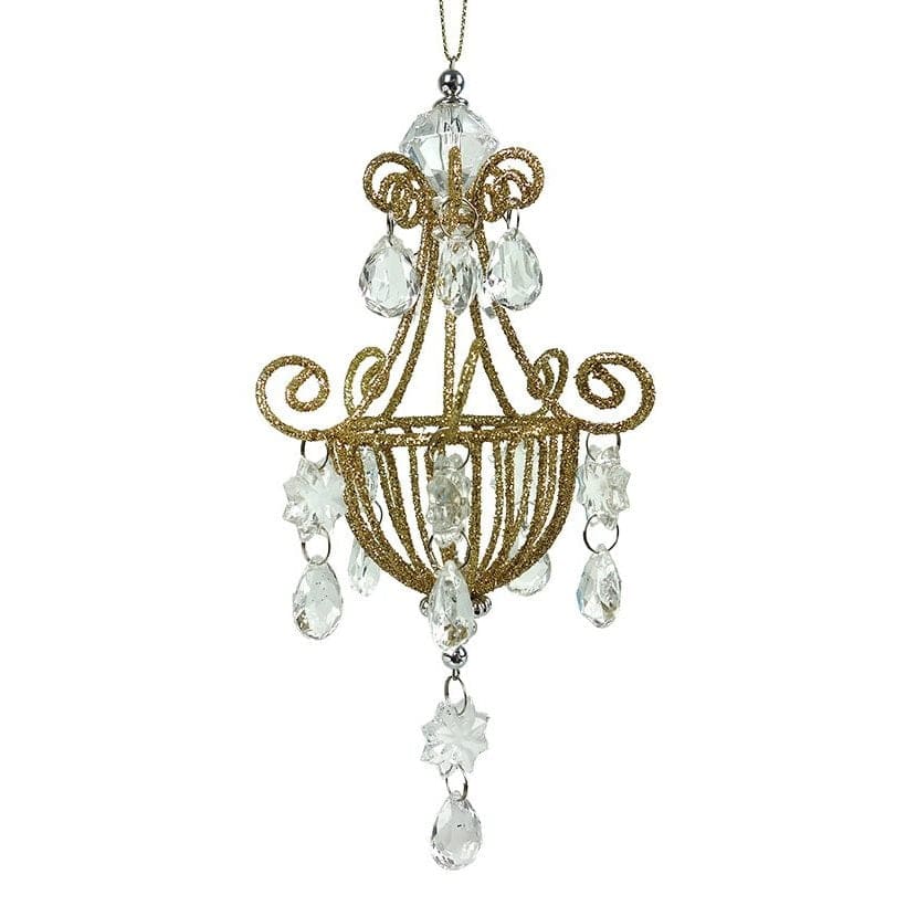 Glittered Golden Chandelier Ornament