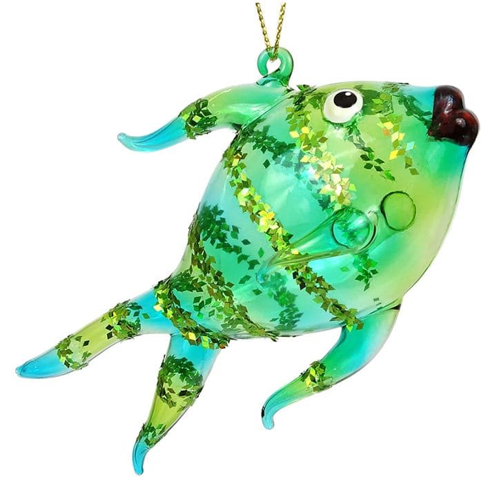 Glittered Green & Turquoise Fish Ornament