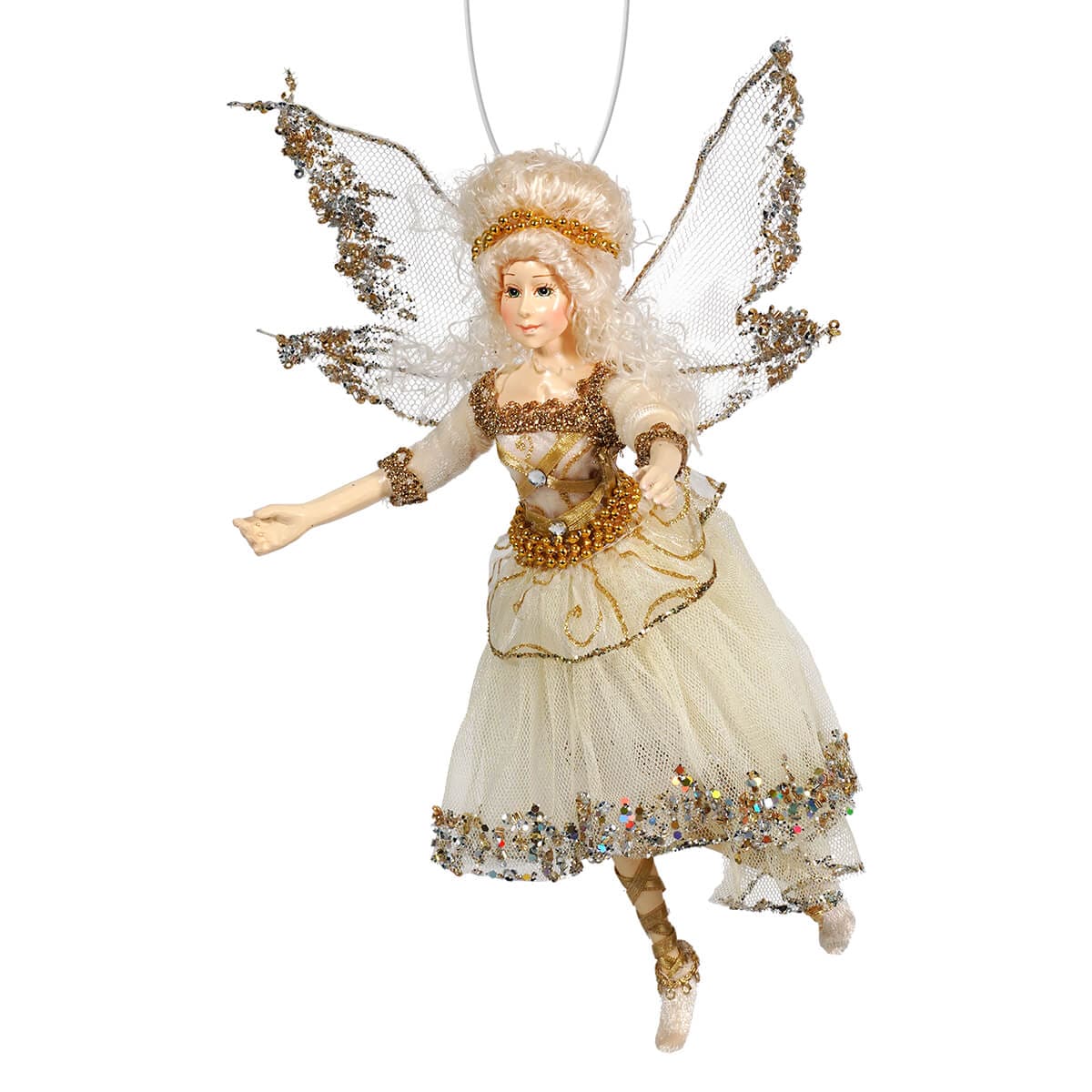 Glittered Ivory & Gold Ballerina Fairy Ornament