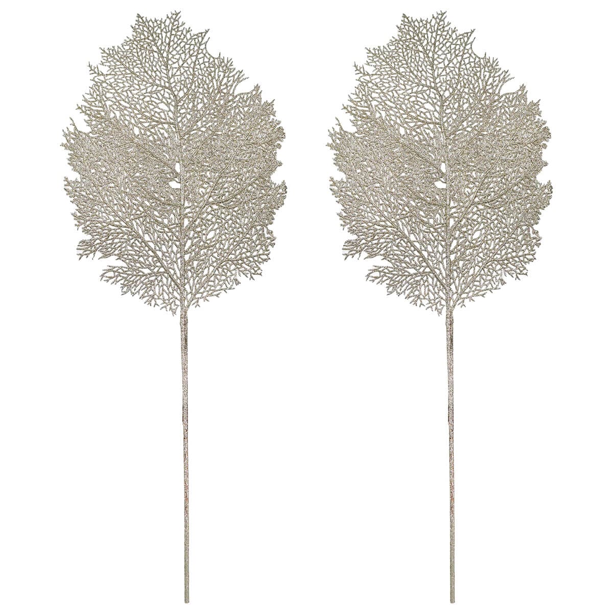 Glittered Lace Fan Coral Stems Set/2