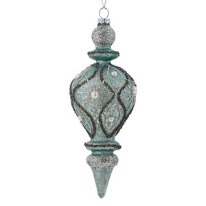 Glittered Light Blue Mercury Glass Finial Ornament