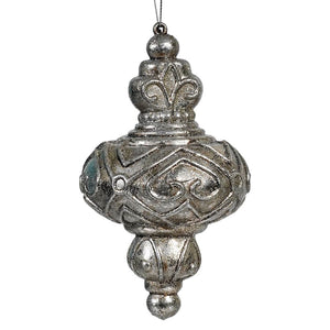 Glittered Metallic Pewter Tiered Scroll Finial Shatterproof Ornament