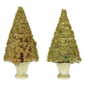 Glittered Pastel Bottle Brush Trees in Urns Set/2