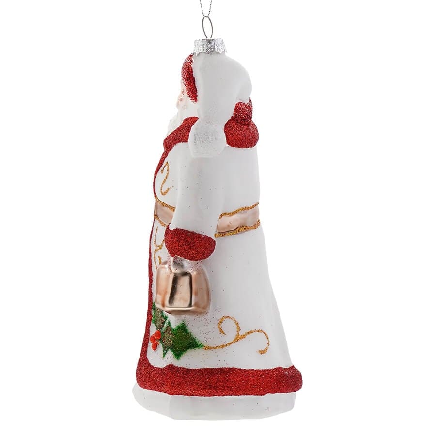 Glittered Red & White Holly Santa Ornament