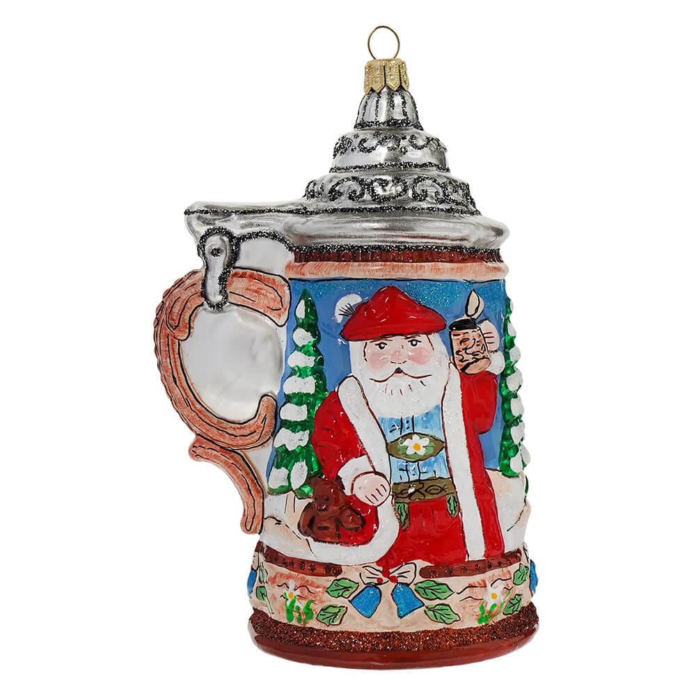 Glittered Santa Beer Stein Ornament