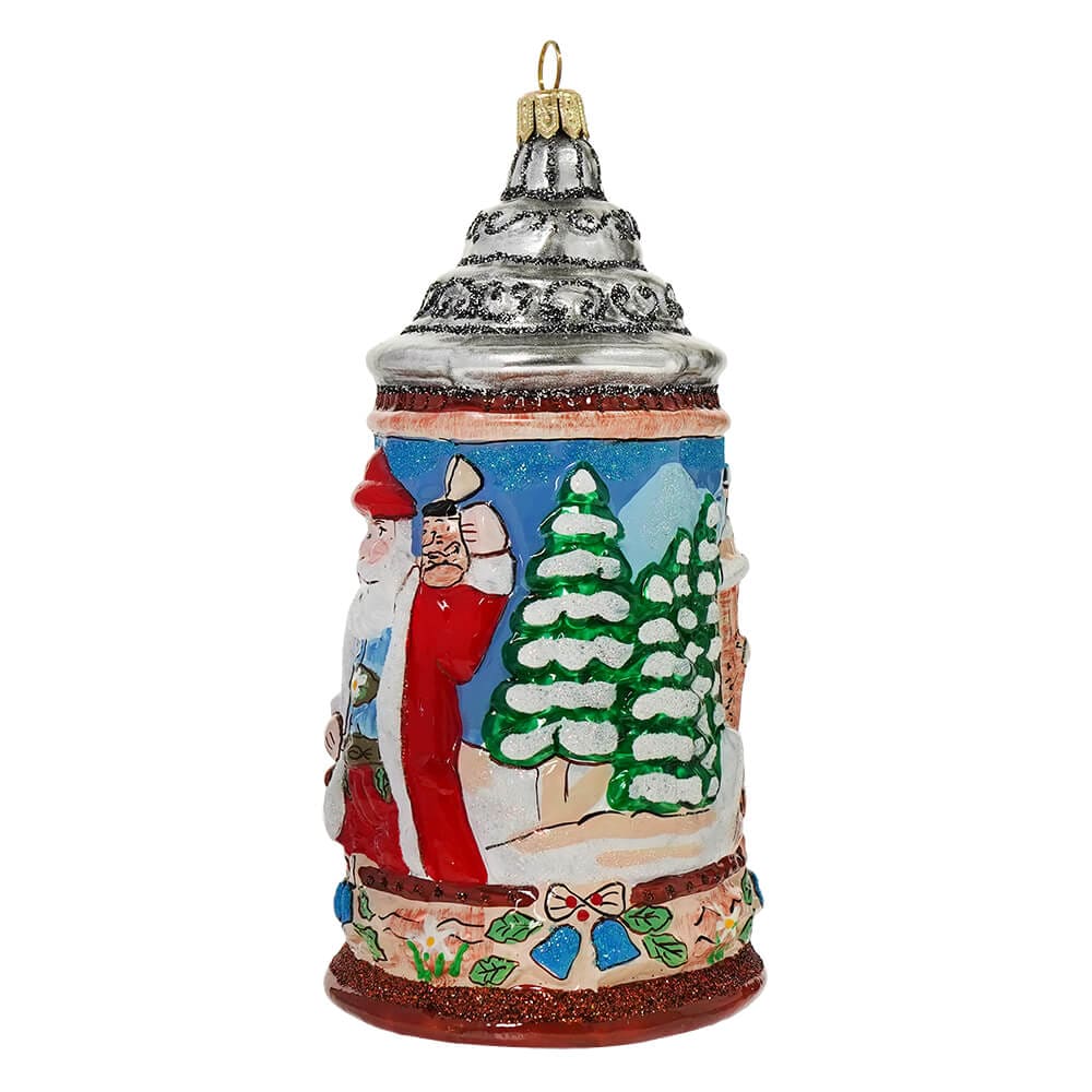 Glittered Santa Beer Stein Ornament