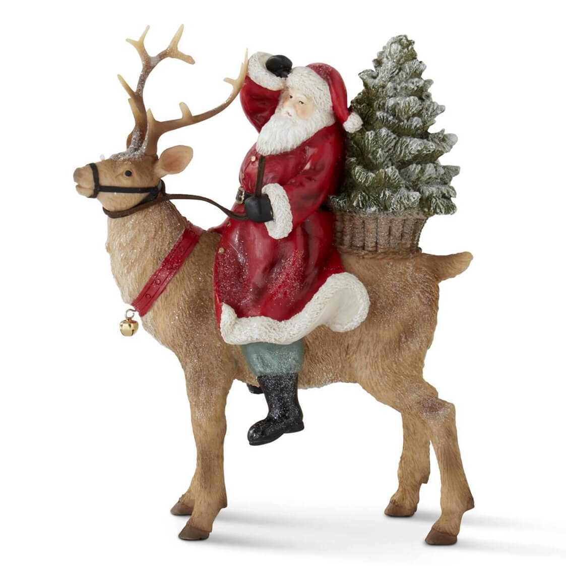 Glittered Santa Riding Reindeer - Christmas