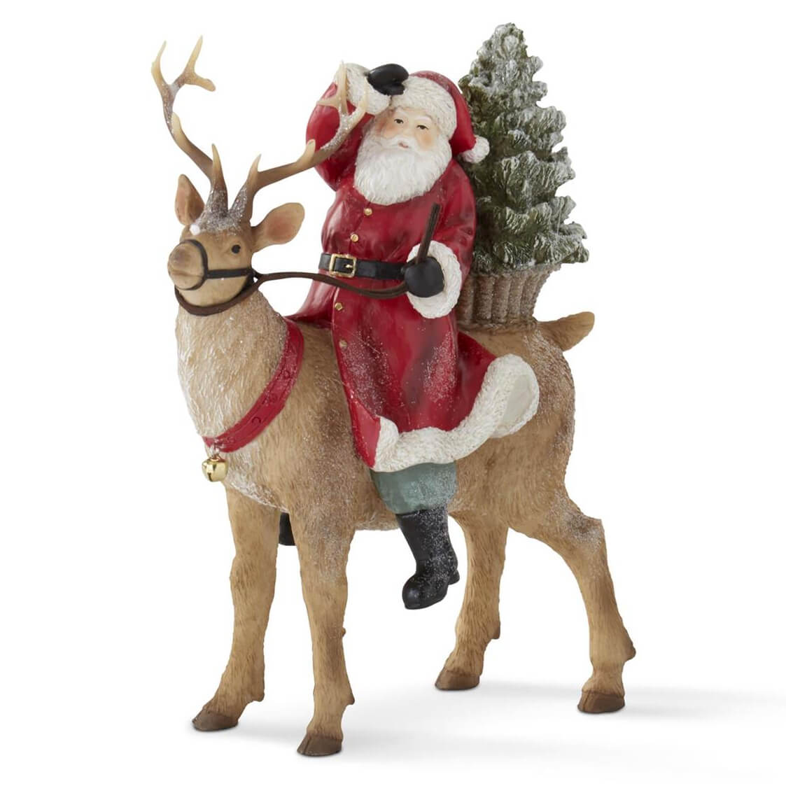 Glittered Santa Riding Reindeer - Christmas