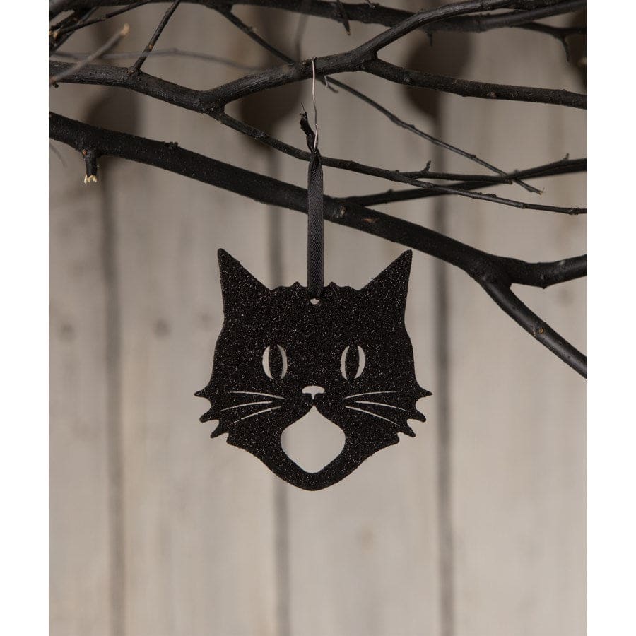 Glittered Scaredy Cat Silhouette Ornaments Set/3