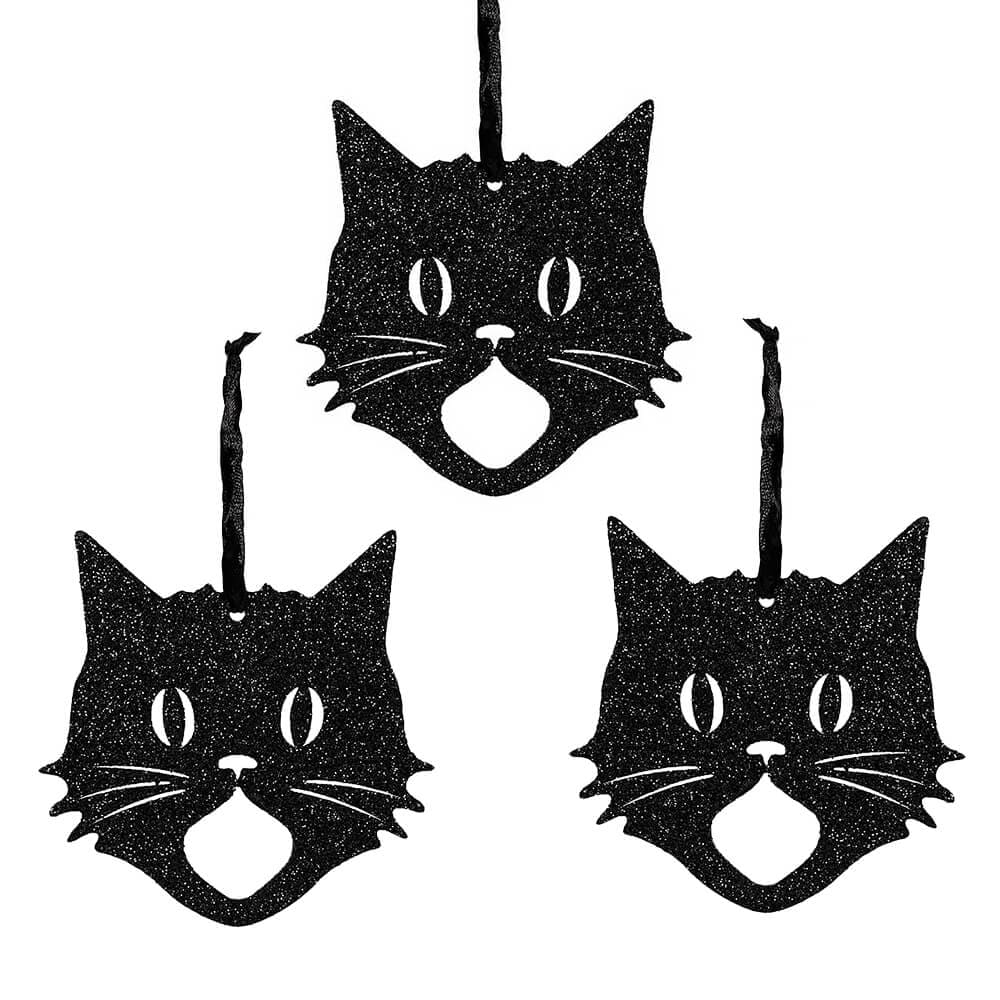 Glittered Scaredy Cat Silhouette Ornaments Set/3 - Ornaments