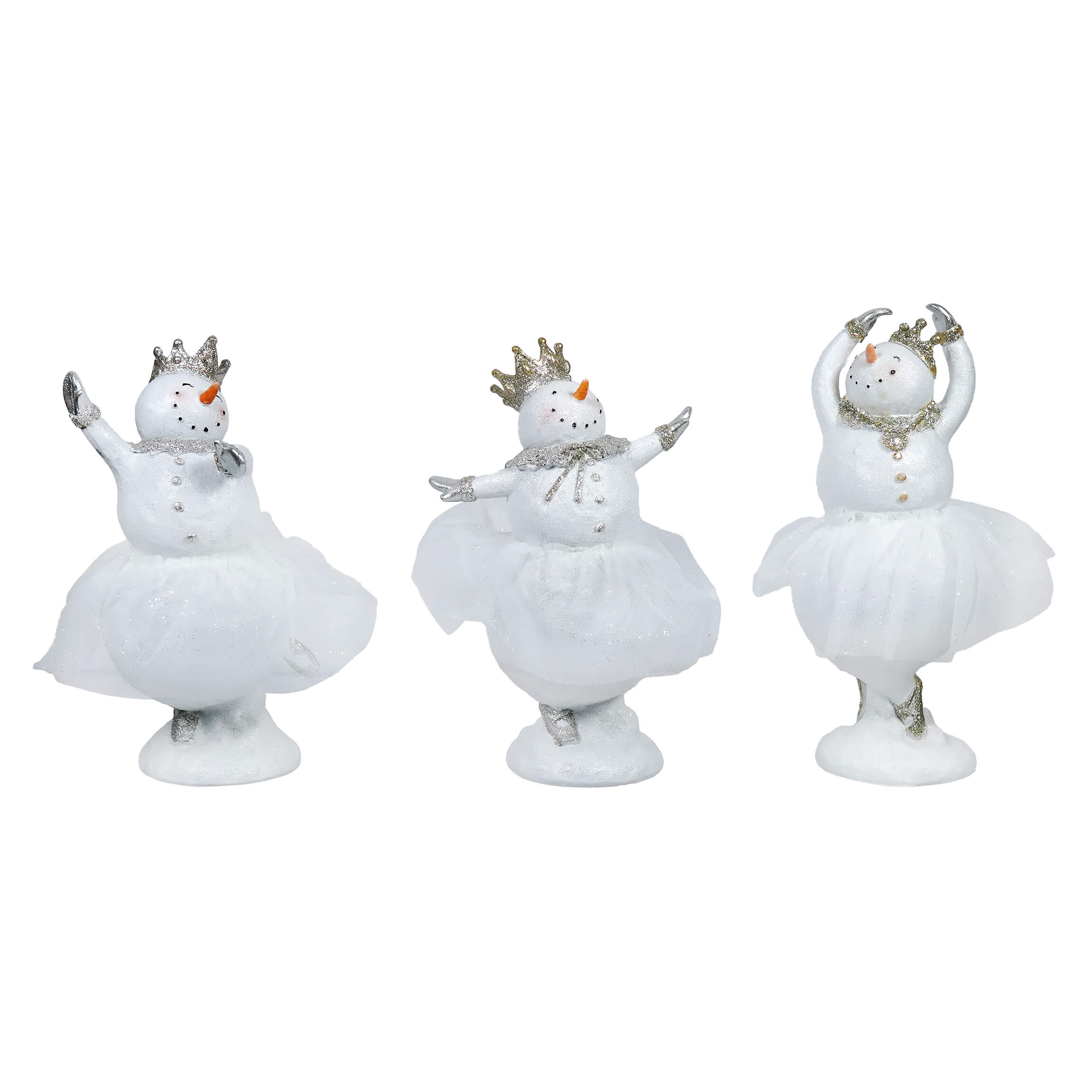 Glittered Snow Lady Ballerinas With Tulle Tutus Set/3 - Christmas