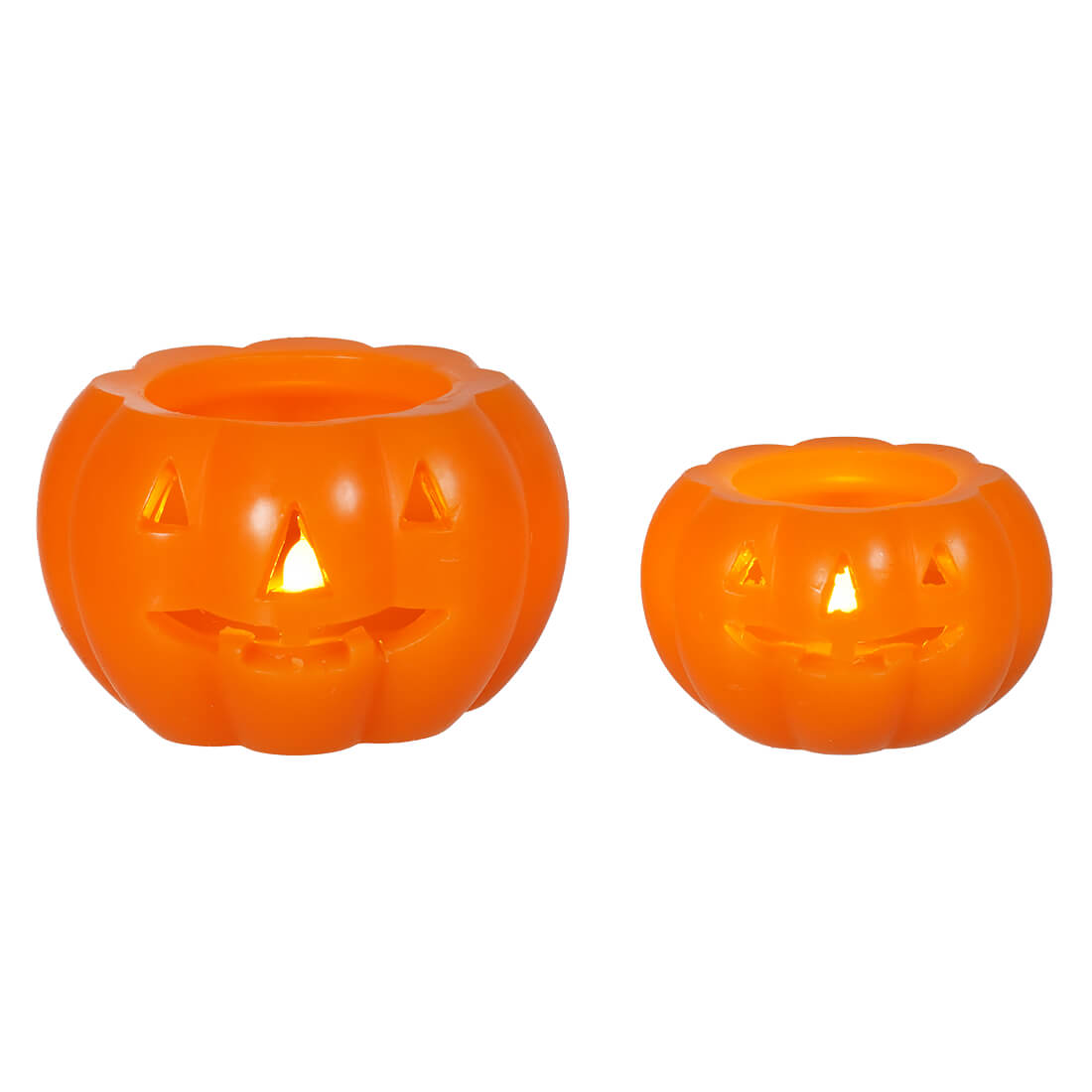 Glowing orange jack-o’-lanterns set of 2 plastic candle holders by raz imports halloween spreading holiday cheer