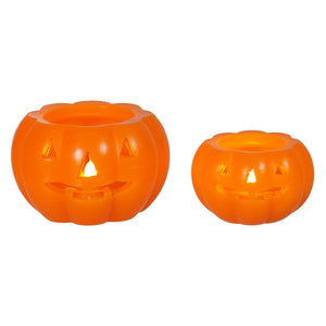 Glowing orange jack-o’-lanterns set of 2 plastic candle holders by raz imports halloween spreading holiday cheer