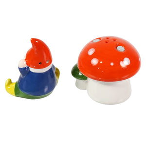 Gnome salt and pepper shakers set of 2 ceramic red and white polka dot mushroom for easter tableware decor