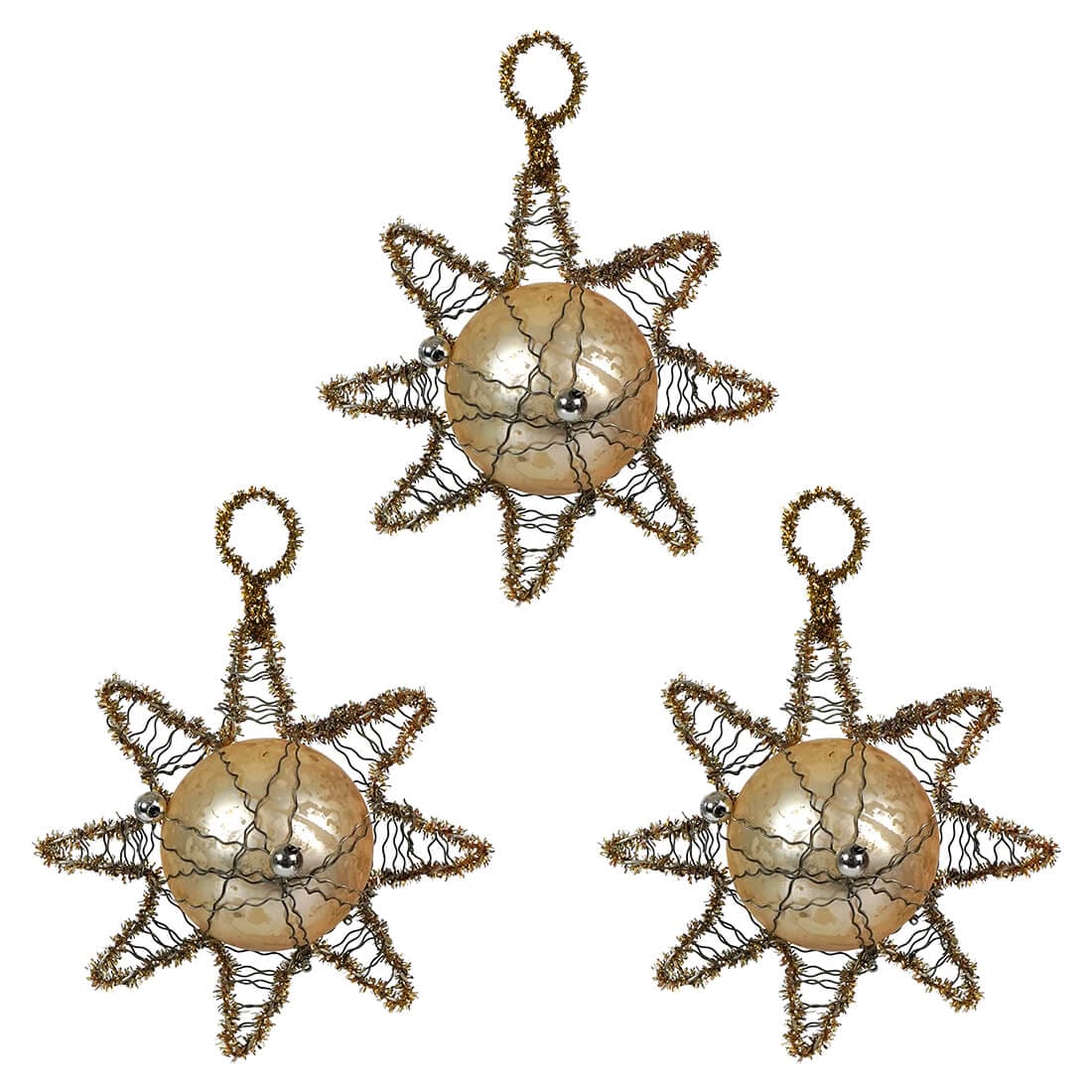 Gold French Star Glass Ornaments Set/3 - Ornaments