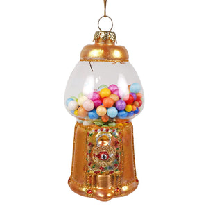 Gold gilded gumball machine ornament filled with colorful sparkly tangy crunchy candy by cody foster ornaments